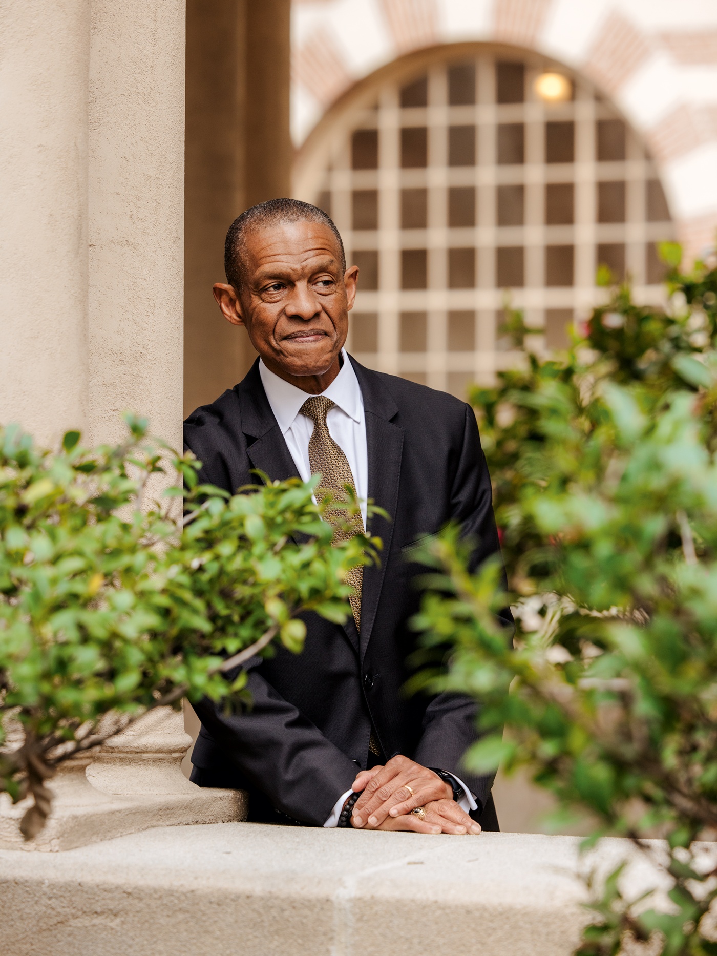 portrait of Erroll Southers outside his office on the USC campus